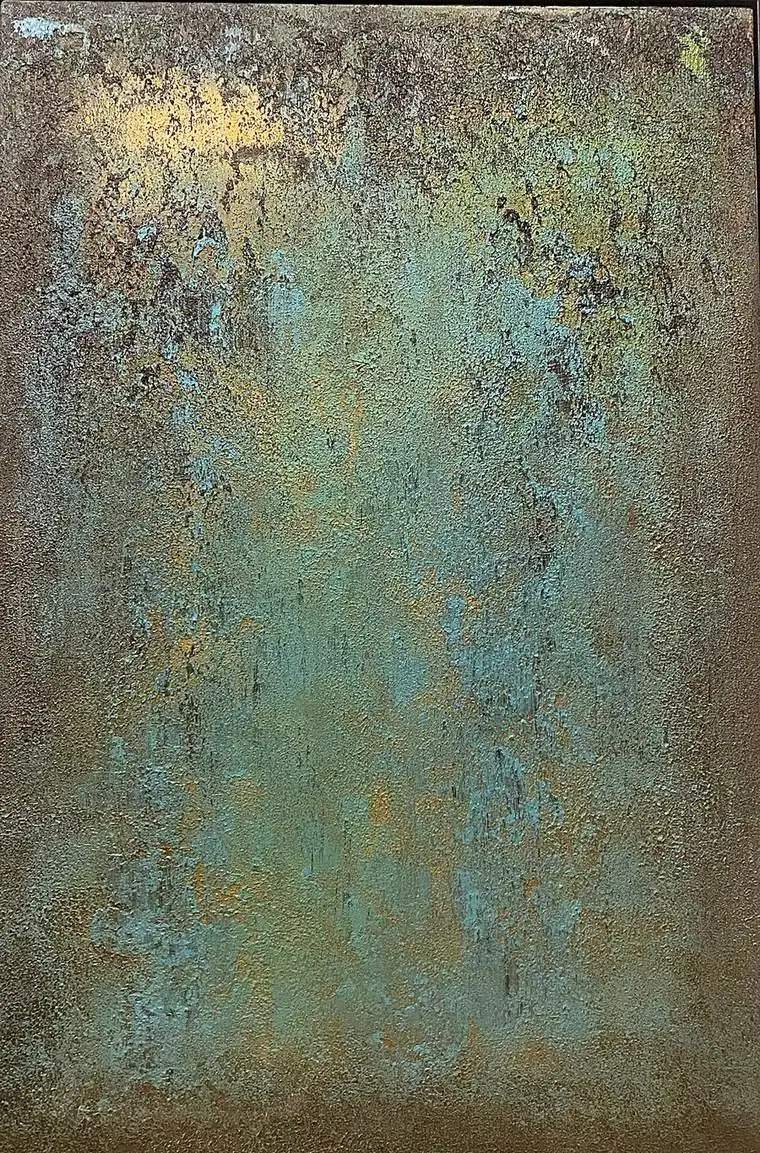 Pátina Dorada, óleo sobre lienzo de autor anónimo (Japón), 91 × 61 cm